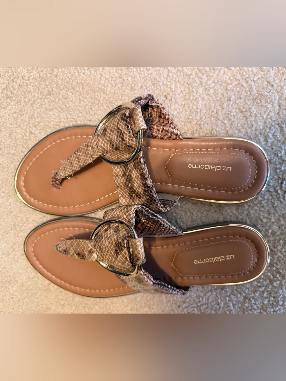 Liz Claiborne Brown Snake-Print Ring Slide Sandals